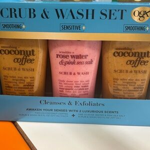 Ogx Body Wash & Scrub Set, 19.5 Fluid Ounce(Pack of 3)-Rose water,coconut,cofee,